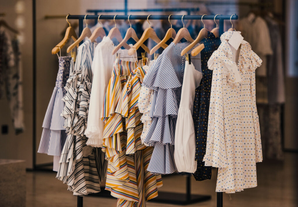 fashionable clothes in a boutique store in london. fashionable clothes in a boutique store in london.
